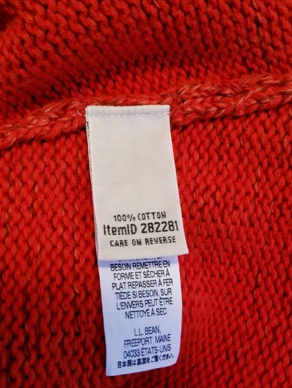 LL Bean Women's Sweater Size Small S Red Orange 100% Cotton 3/4 Sleeves